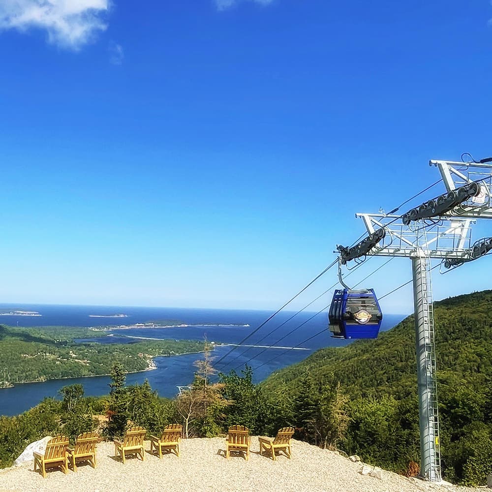 Ski Cape Smokey in Canada - blue sky with white clouds.