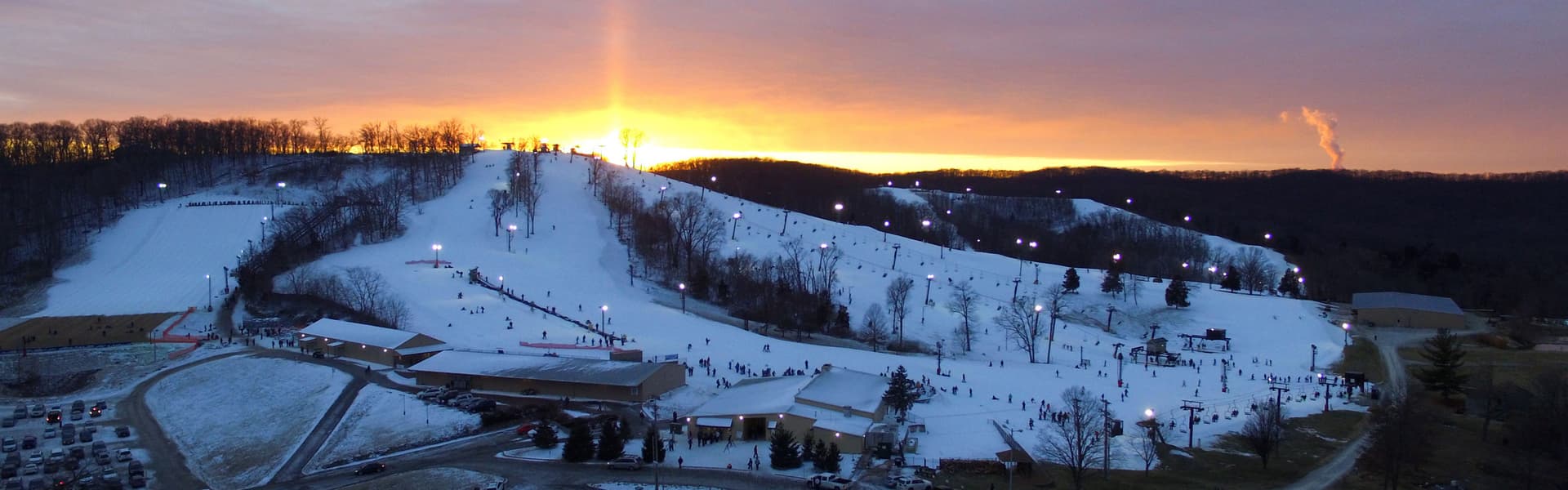 Hidden Valley - PA in USA - the sun is setting on the mountain.