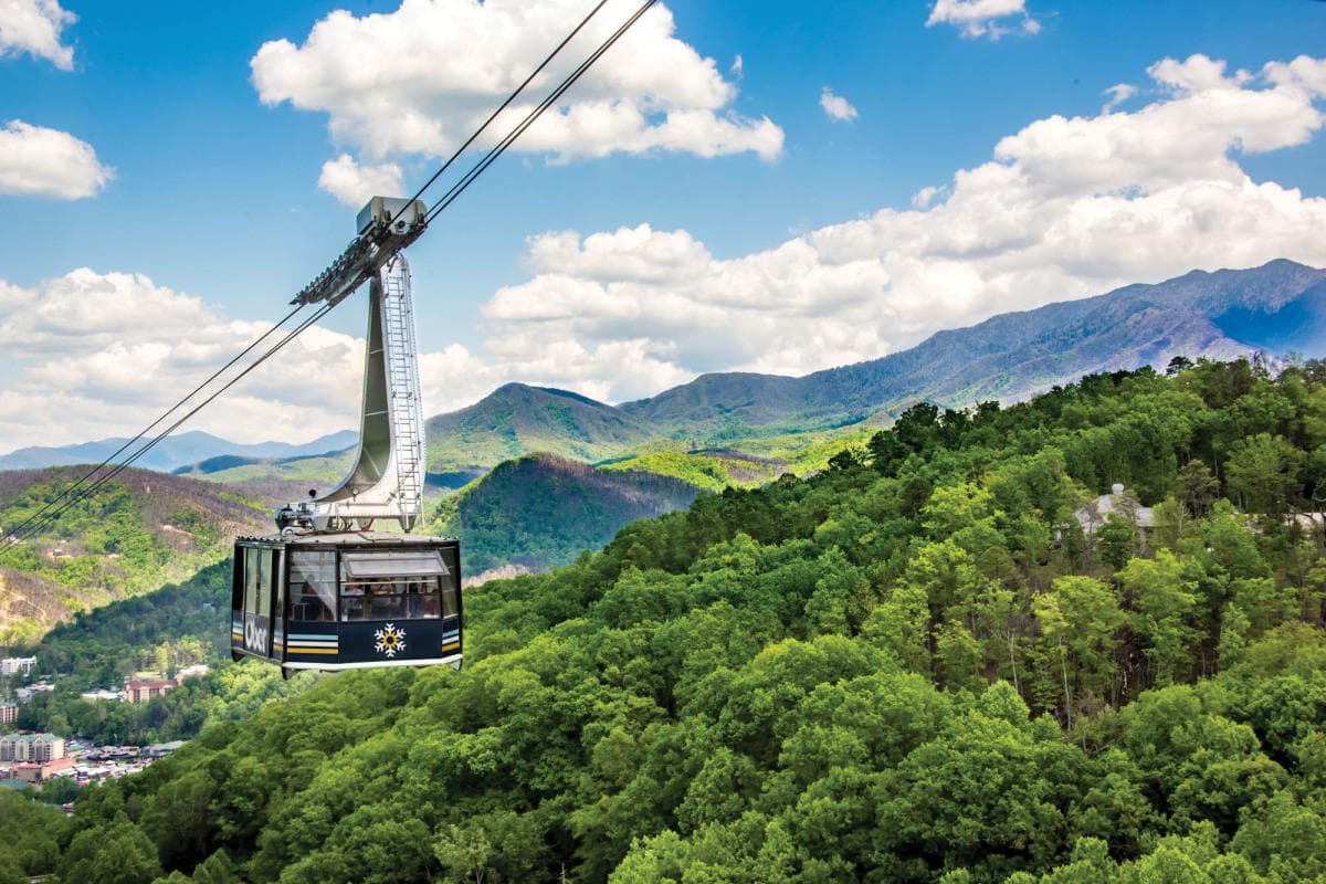 Ober Mountain in USA - white clouds in the blue sky.