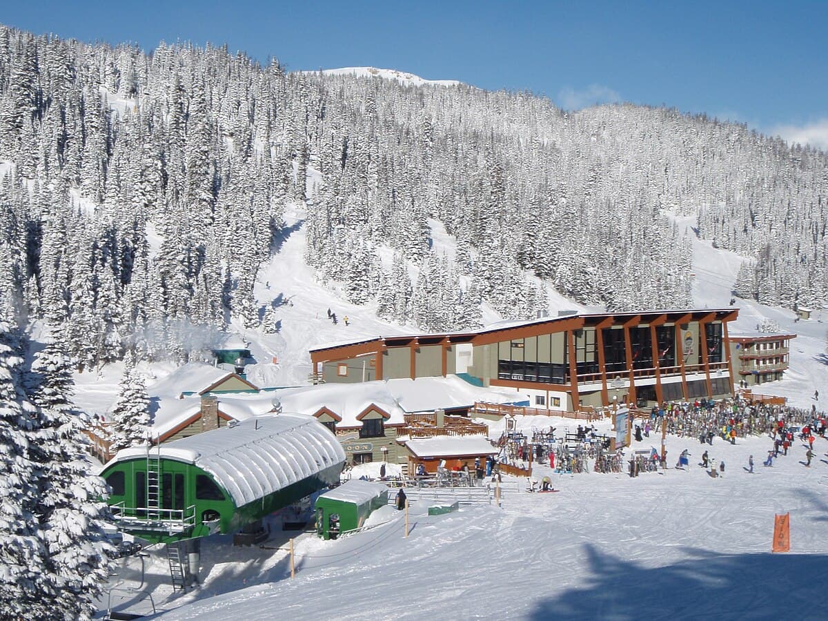 Banff Sunshine in Canada: a ski resort surrounded by snow covered trees.