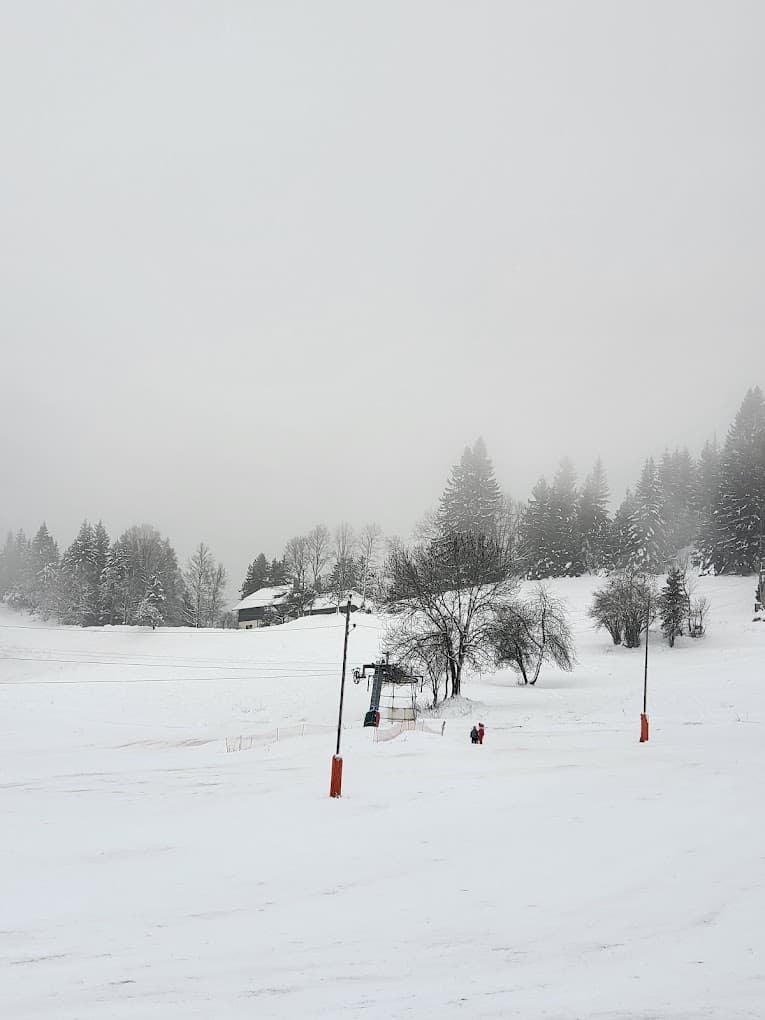 La Forclaz in Switzerland - a snow covered field with trees in the background.