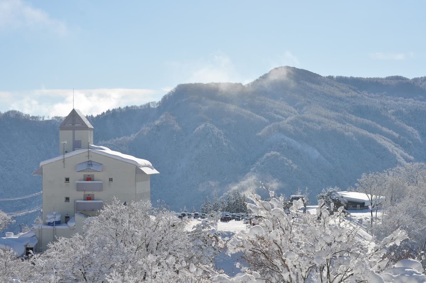 Asahi Shizen in Japan - a church in the middle of a snowy landscape.