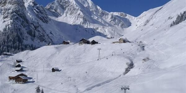 Gitschenen in Switzerland - a view of the mountains from a ski slope.