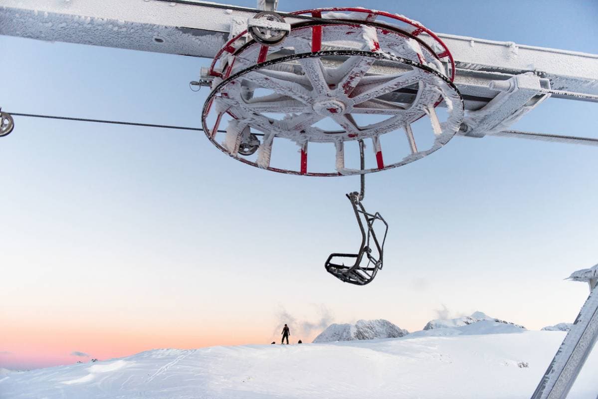 Trije Kralji in Slovenia - a drone flying over a snow covered mountain.