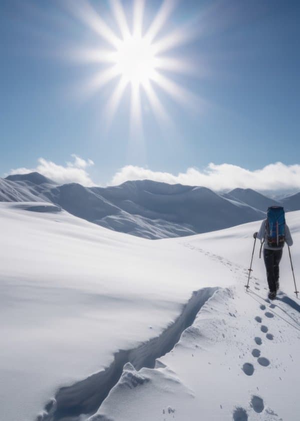 A skier glides down a slope in Puy Saint Vincent, France, against the backdrop of a stunning winter scenery. Nearby, a traditional chalet nestles in the snow.