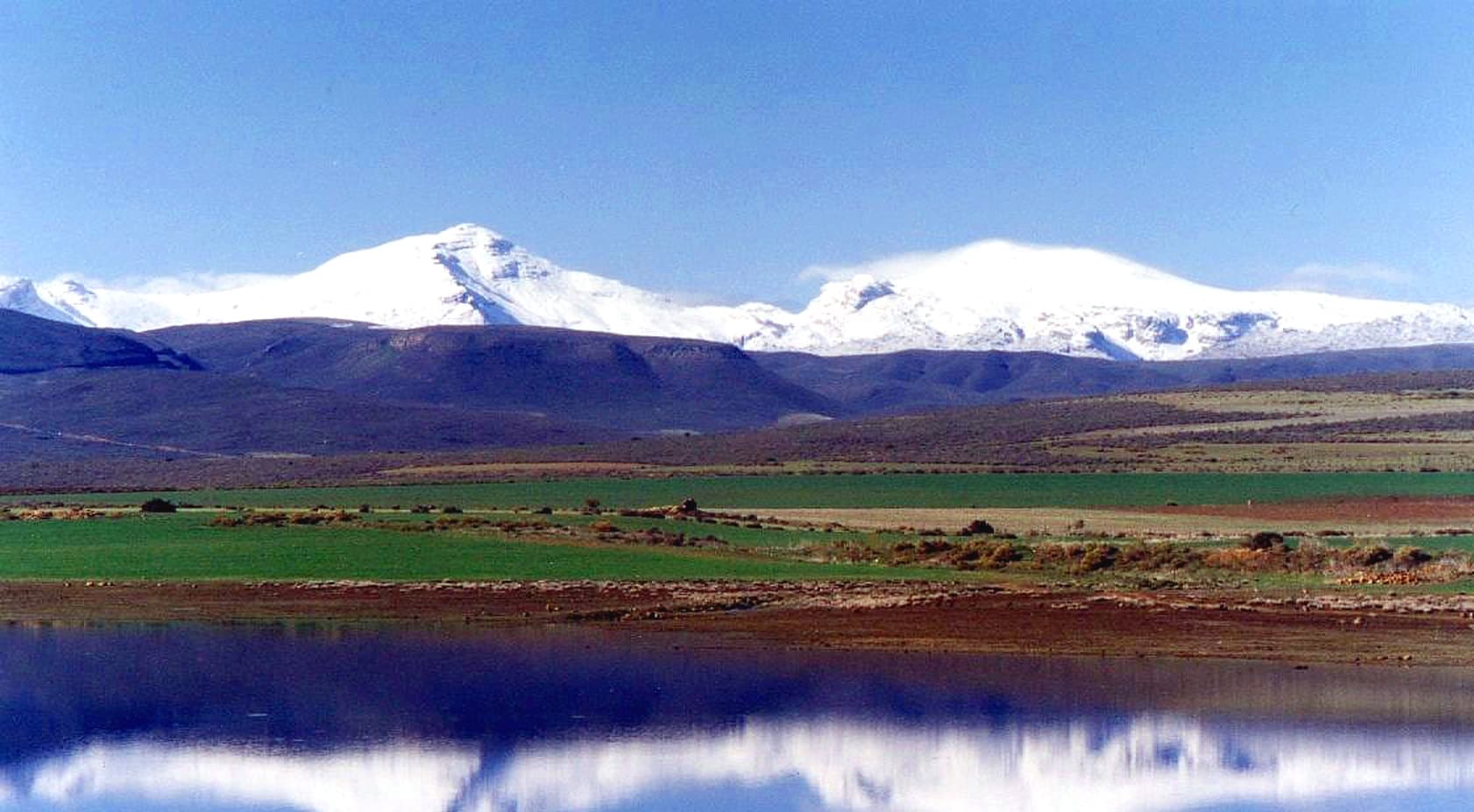 Matroosberg in South Africa - snow capped mountains in the distance.