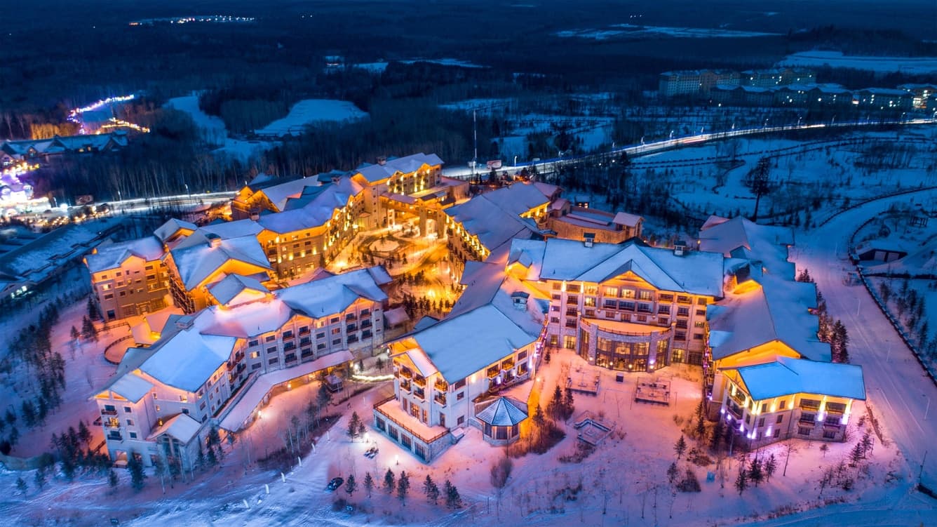 Changbaishan Wanda in China: an aerial view of the resort at night.