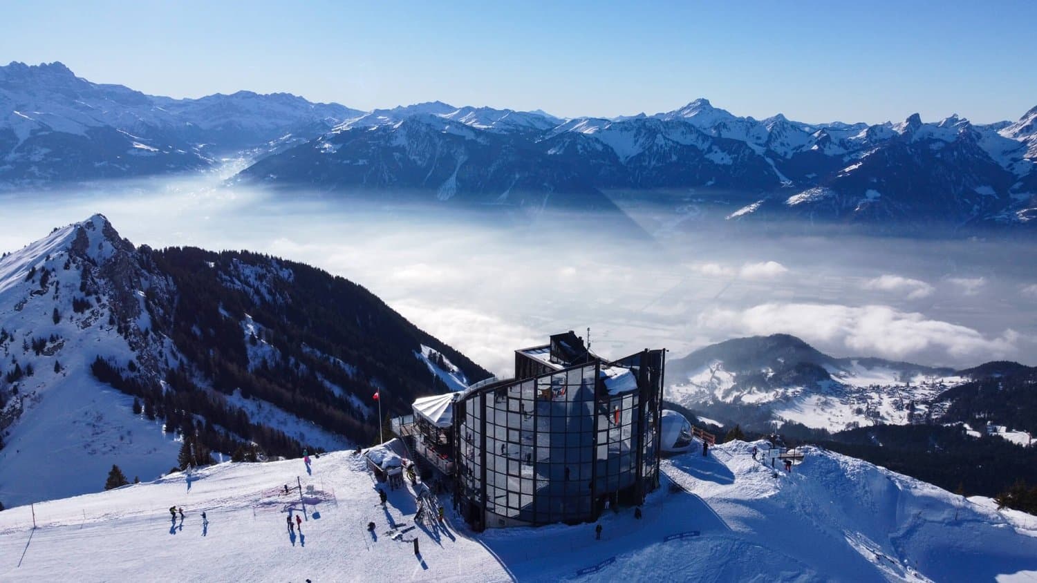 Leysin in Switzerland - a view from the top of a snowy mountain.