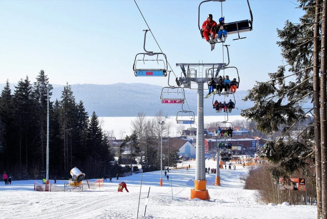 Lipno in Czech Republic - a ski lift going up the mountain.