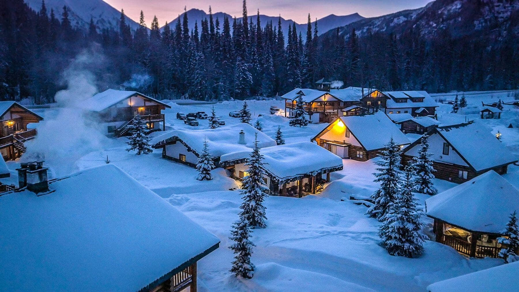 Skeena Heliskiing in Canada - a snow covered village in the austrian alps.