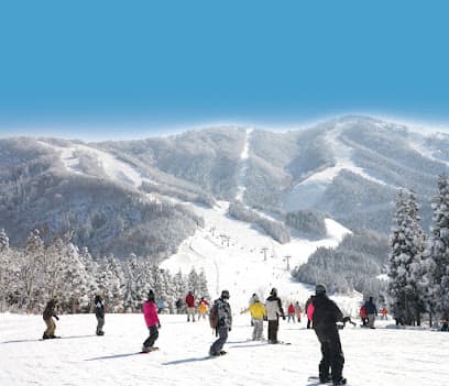 Spectacular winter scene at MonaYongPyong ski resort in South Korea showcasing pristine snow-covered slopes, various winter sports activities, and a ski lift ascending into the distance.
