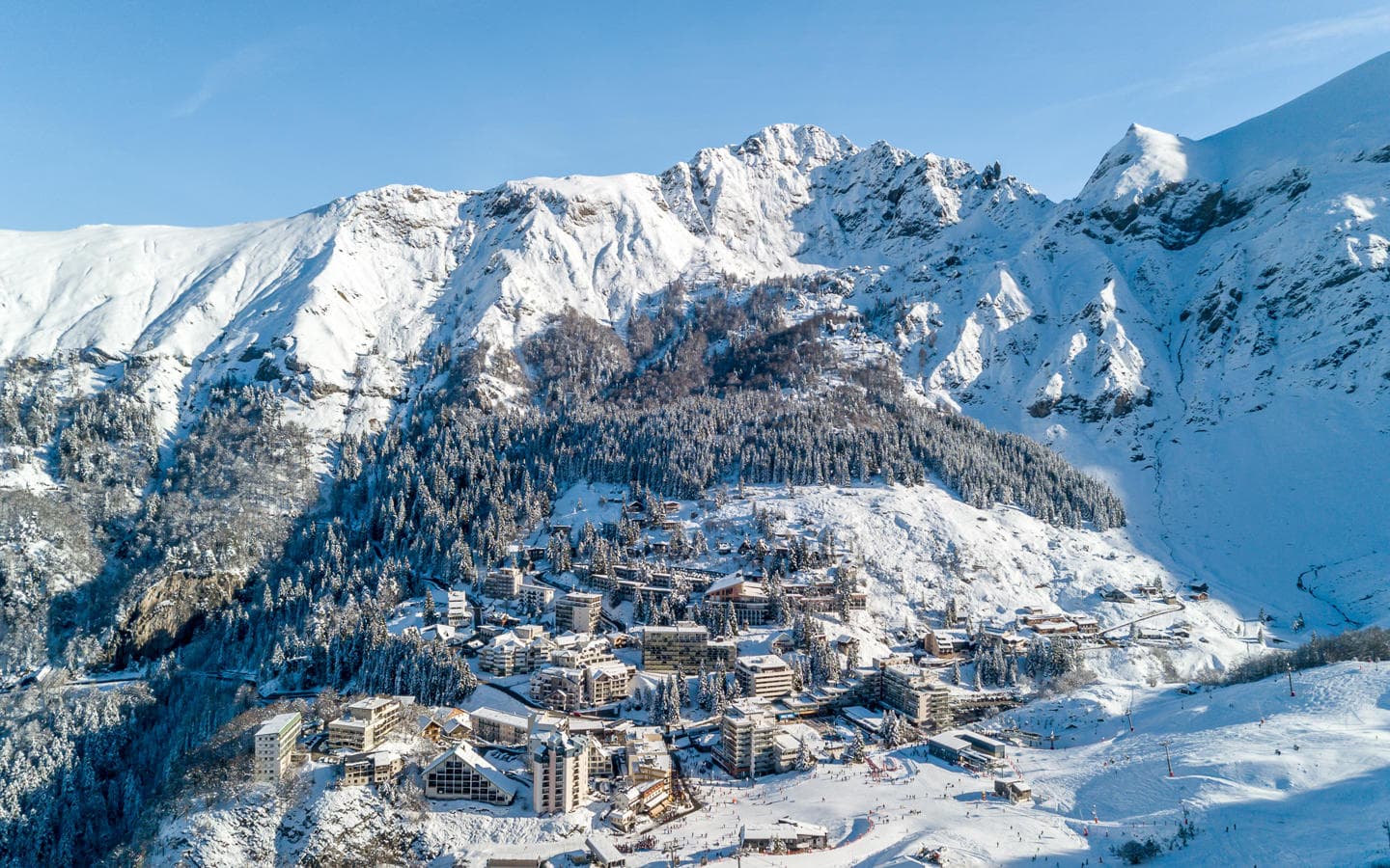 Station Gourette in France: a view of a ski resort in the mountains.
