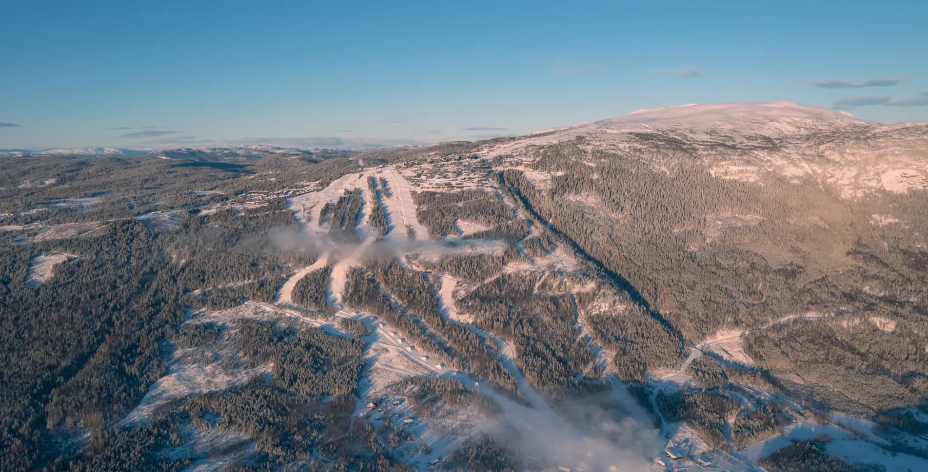 Norefjell in Norway - an aerial view of the mountains in winter.