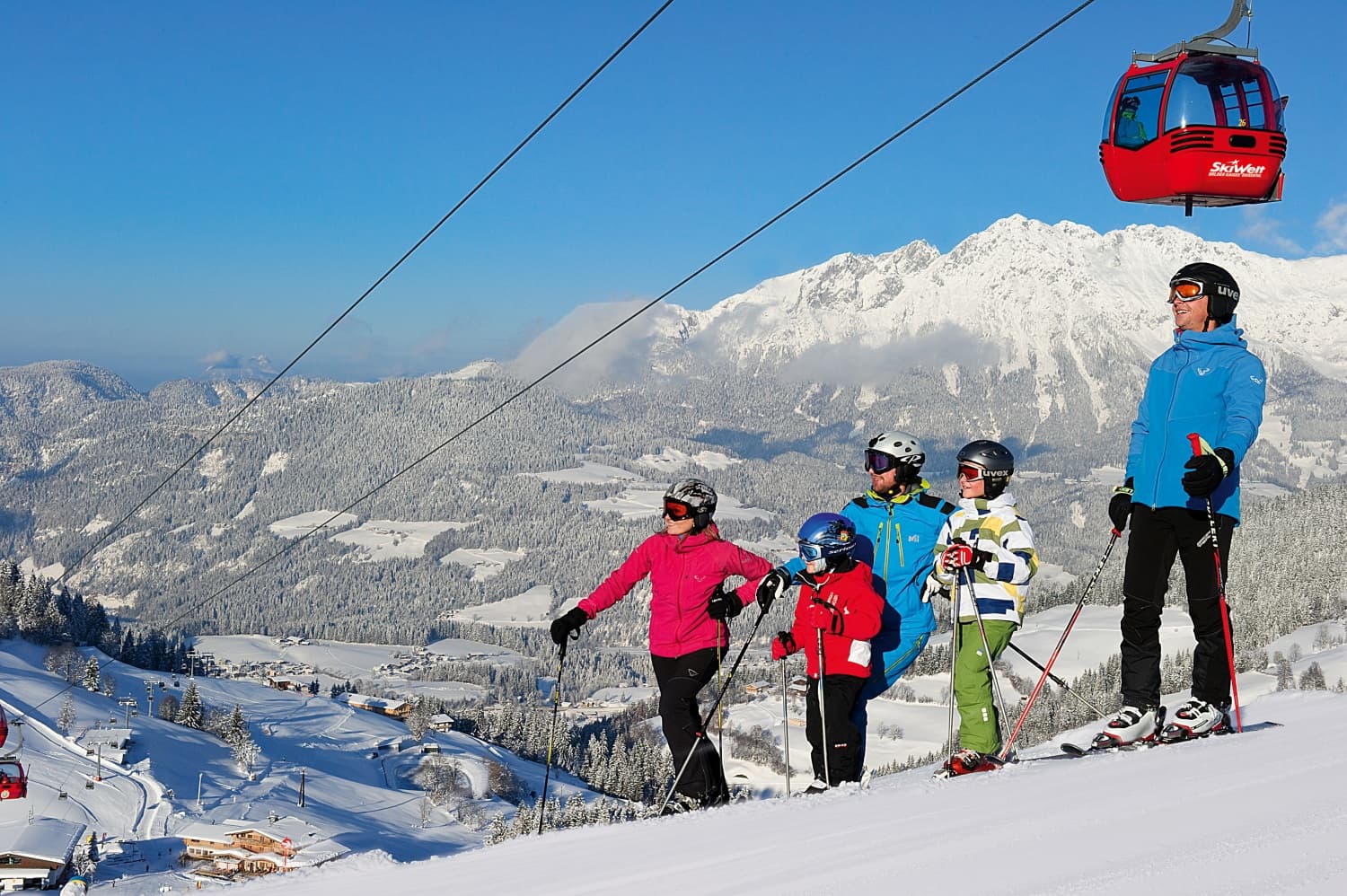 SkiWelt -Brixental in Austria - a group of people standing on top of a snow covered mountain.