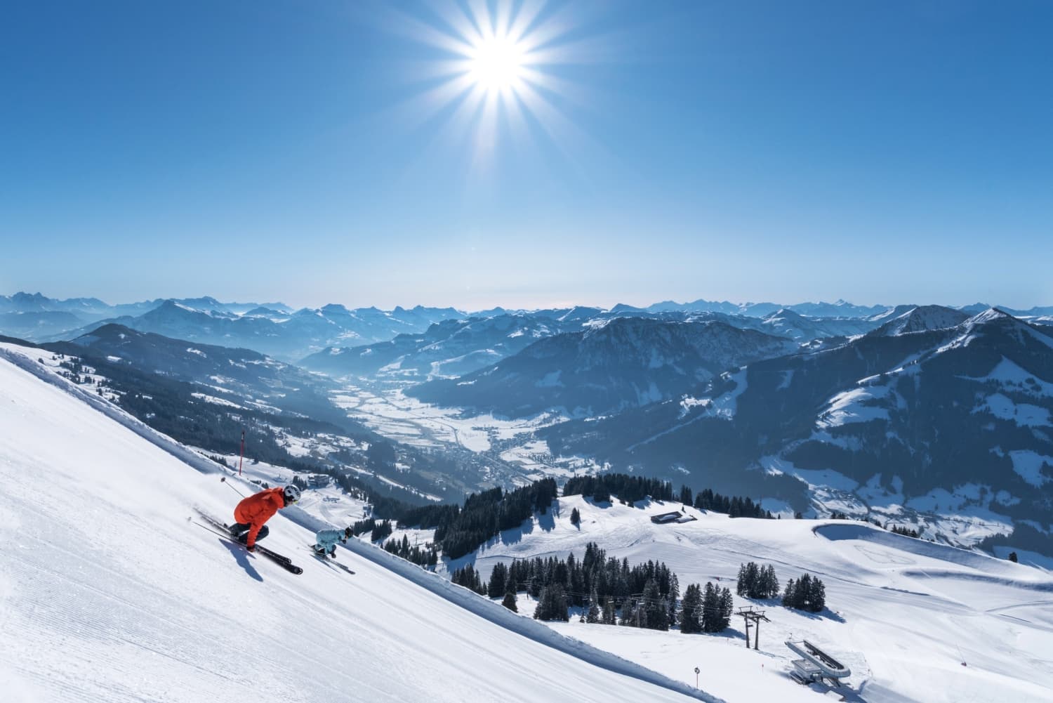 SkiWelt -Brixental in Austria - a clear blue sky.