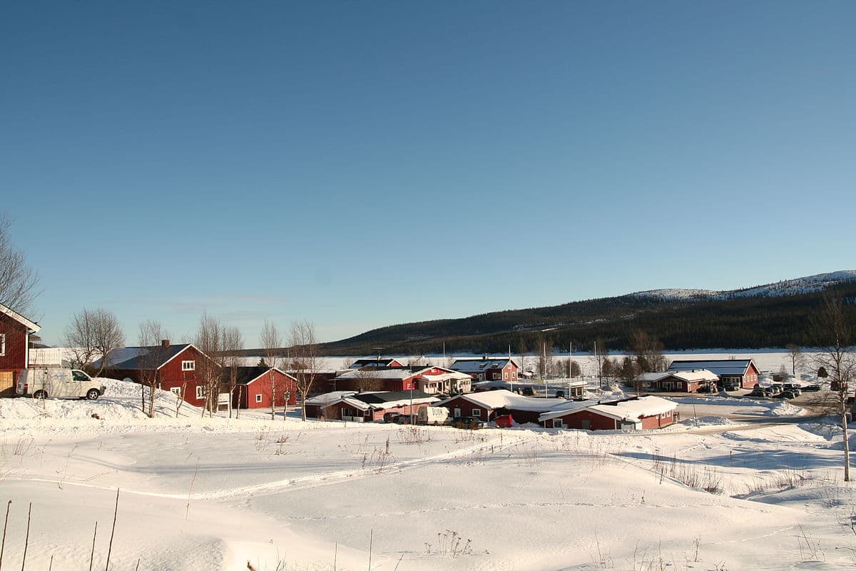 Lofsdalen in Sweden - a view of a small town in the snow.