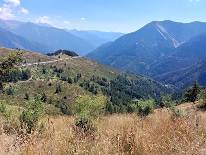 A chalet nestled in La Colmiane, Nice, in the sunny weather, with the Alpes-Maritimes mountains in the background. Notable aspects include a mountain bike and the presence of a ski resort.