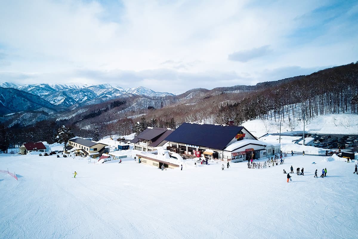 Hodaigi Ski Resort in Japan - a group of people skiing down a snowy slope.