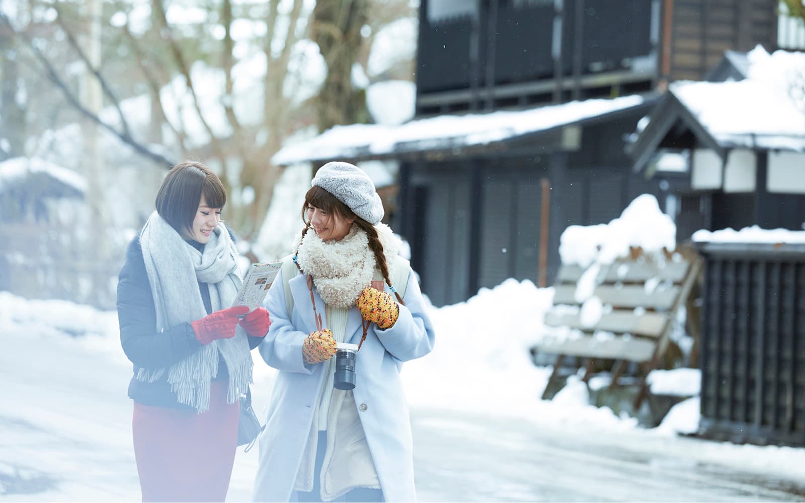 Chokai Kogen Yashima in Japan - two women walking in the snow.